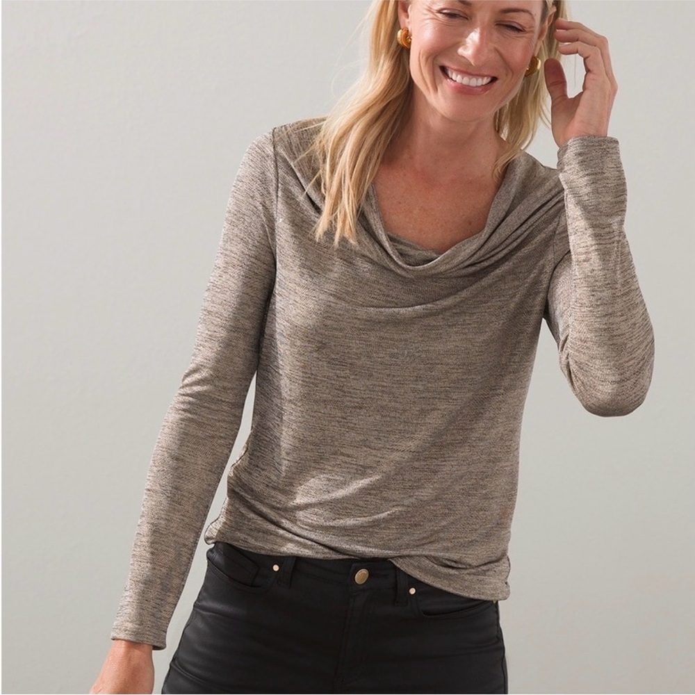 Chico's Knit Foil Cowl Neck Gold Long Sleeve Top
